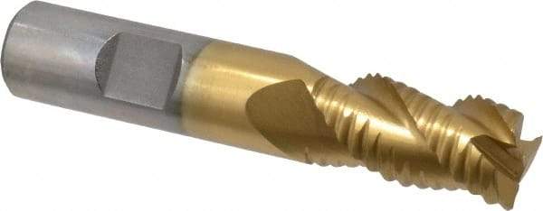 Interstate - 5/8" Diam, Coarse Pitch, 1-1/4" LOC, 3 Flute Cobalt Roughing Square End Mill - TiN Finish, 3-3/8" OAL, 5/8" Shank Diam, Single End, Centercutting - USA Tool & Supply
