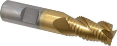 Interstate - 5/8" Diam, Coarse Pitch, 1-1/4" LOC, 3 Flute Cobalt Roughing Square End Mill - TiN Finish, 3-3/8" OAL, 5/8" Shank Diam, Single End, Centercutting - USA Tool & Supply