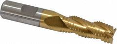 Interstate - 5/8" Diam, Coarse Pitch, 1-5/8" LOC, 3 Flute Cobalt Roughing Square End Mill - TiN Finish, 3-3/4" OAL, 5/8" Shank Diam, Single End, Centercutting - USA Tool & Supply