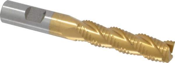 Interstate - 5/8" Diam, Coarse Pitch, 2-1/2" LOC, 3 Flute Cobalt Roughing Square End Mill - TiN Finish, 4-5/8" OAL, 5/8" Shank Diam, Single End, Centercutting - USA Tool & Supply