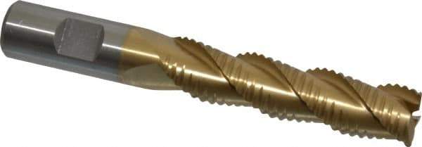 Interstate - 3/4" Diam, Coarse Pitch, 3" LOC, 3 Flute Cobalt Roughing Square End Mill - TiN Finish, 5-1/4" OAL, 3/4" Shank Diam, Single End, Centercutting - USA Tool & Supply