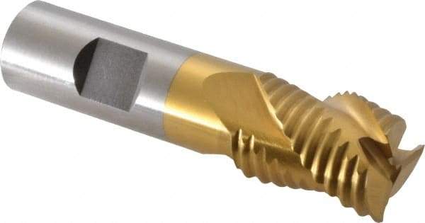 Interstate - 7/8" Diam, Coarse Pitch, 1-1/8" LOC, 3 Flute Cobalt Roughing Square End Mill - TiN Finish, 3-3/8" OAL, 3/4" Shank Diam, Single End, Centercutting - USA Tool & Supply