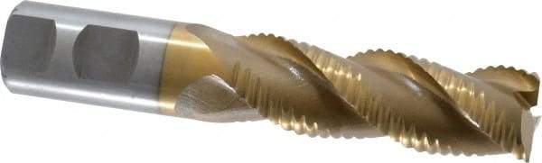 Interstate - 1" Diam, Coarse Pitch, 3" LOC, 3 Flute Cobalt Roughing Square End Mill - TiN Finish, 5-1/2" OAL, 1" Shank Diam, Single End, Centercutting - USA Tool & Supply