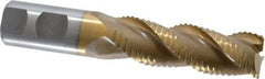 Interstate - 1" Diam, Coarse Pitch, 3" LOC, 3 Flute Cobalt Roughing Square End Mill - TiN Finish, 5-1/2" OAL, 1" Shank Diam, Single End, Centercutting - USA Tool & Supply