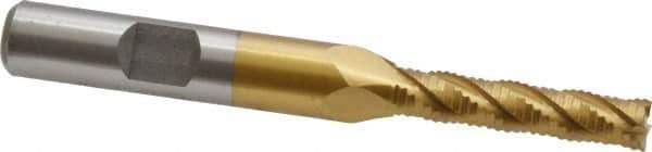 Interstate - 1/4" Diam, Fine Pitch, 1-1/8" LOC, 4 Flute Cobalt Roughing Square End Mill - TiN Finish, 3-1/8" OAL, 3/8" Shank Diam, Single End - USA Tool & Supply