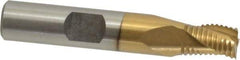 Interstate - 5/16" Diam, Fine Pitch, 7/16" LOC, 3 Flute Cobalt Roughing Square End Mill - TiN Finish, 2-3/16" OAL, 3/8" Shank Diam, Single End - USA Tool & Supply