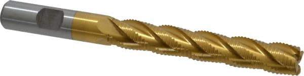 Interstate - 1/2" Diam, Fine Pitch, 3" LOC, 4 Flute Cobalt Roughing Square End Mill - TiN Finish, 5" OAL, 1/2" Shank Diam, Single End - USA Tool & Supply