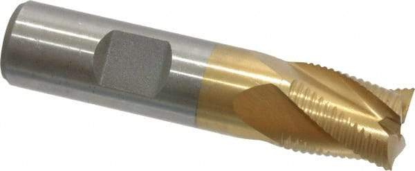Interstate - 5/8" Diam, Fine Pitch, 3/4" LOC, 4 Flute Cobalt Roughing Square End Mill - TiN Finish, 2-7/8" OAL, 5/8" Shank Diam, Single End - USA Tool & Supply