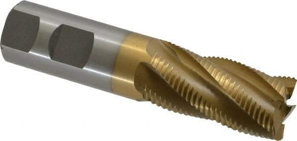 Interstate - 1" Diam, Fine Pitch, 2" LOC, 5 Flute Cobalt Roughing Square End Mill - TiN Finish, 4-1/2" OAL, 1" Shank Diam, Single End - USA Tool & Supply