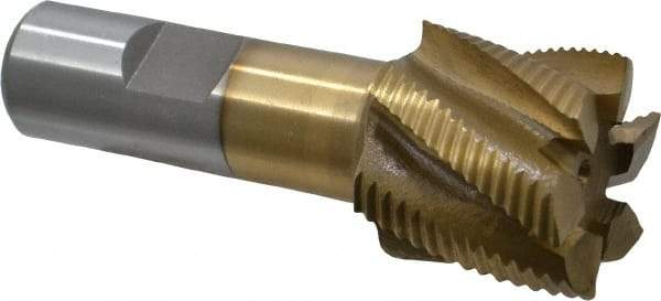 Interstate - 1-1/4" Diam, Fine Pitch, 1-1/8" LOC, 6 Flute Cobalt Roughing Square End Mill - TiN Finish, 3-3/8" OAL, 3/4" Shank Diam, Single End - USA Tool & Supply