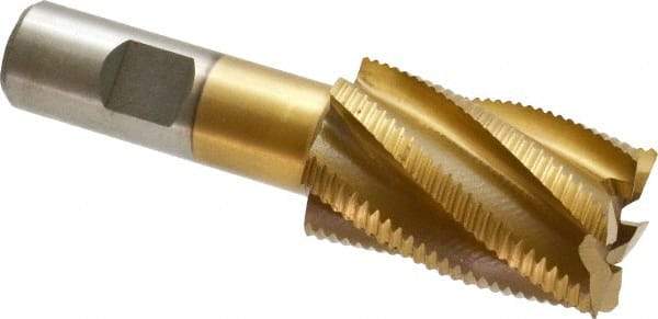 Interstate - 1-1/4" Diam, Fine Pitch, 2" LOC, 6 Flute Cobalt Roughing Square End Mill - TiN Finish, 4-1/4" OAL, 3/4" Shank Diam, Single End - USA Tool & Supply