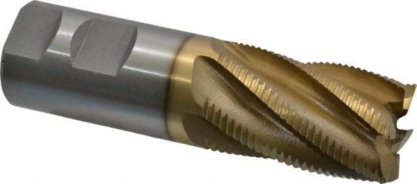 Interstate - 1-1/4" Diam, Fine Pitch, 2" LOC, 6 Flute Cobalt Roughing Square End Mill - TiN Finish, 4-1/2" OAL, 1-1/4" Shank Diam, Single End - USA Tool & Supply