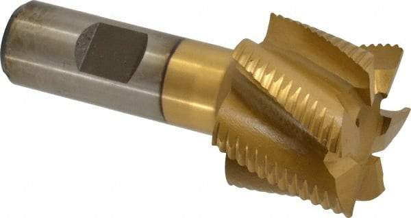Interstate - 1-1/2" Diam, Fine Pitch, 1-1/8" LOC, 6 Flute Cobalt Roughing Square End Mill - TiN Finish, 3-3/8" OAL, 3/4" Shank Diam, Single End - USA Tool & Supply