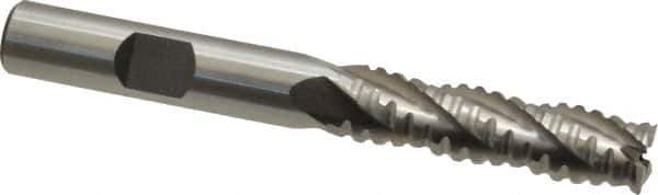 Interstate - 3/8" Diam, 1-3/8" LOC, 4 Flute Cobalt Roughing & Finishing Square End Mill - Uncoated, 3-3/16" OAL, 3/8" Shank Diam, Weldon Shank, 30° Helix, Non-Centercutting - USA Tool & Supply