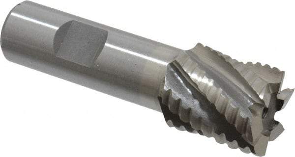 Interstate - 1" Diam, 1-1/8" LOC, 6 Flute Cobalt Roughing & Finishing Square End Mill - Uncoated, 3-3/8" OAL, 3/4" Shank Diam, Weldon Shank, 30° Helix, Non-Centercutting - USA Tool & Supply
