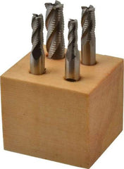Interstate - 1/4 to 1/2", 4 Flute Square End Mill Set - Uncoated, Cobalt, Single End, 3/8, 1/2" Shank Diam, Centercutting - USA Tool & Supply