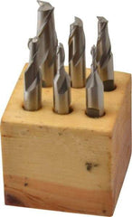 Interstate - 1/8 to 1/2", 2 Flute Square End Mill Set - Uncoated, Cobalt, Double End, 3/8, 1/2" Shank Diam, Centercutting - USA Tool & Supply
