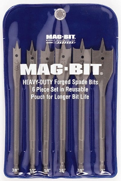 Mag-Bit - 3/8 to 1", 60° Point, Bright Finish, Carbon Steel Spade Drill Bit Set - USA Tool & Supply