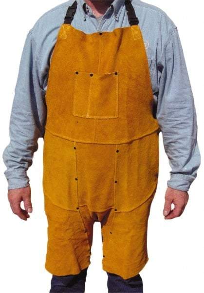 PRO-SAFE - 24 x 48" Flame Resistant/Retardant & Welding Split Leg Apron - Split Leather, 11 oz Material, Yellow, 0 Pockets - USA Tool & Supply