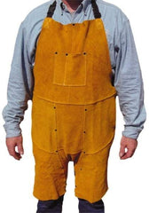 PRO-SAFE - 24 x 42" Flame Resistant/Retardant & Welding Split Leg Apron - Split Leather, 11 oz Material, Yellow, 0 Pockets - USA Tool & Supply