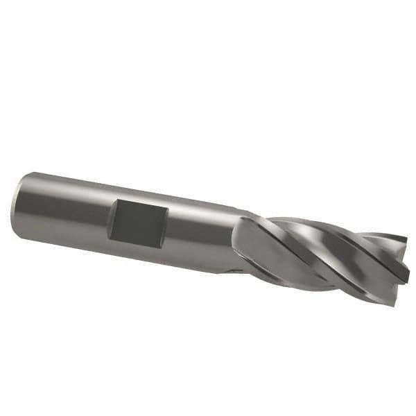 Interstate - 3/4", 1-5/8" LOC, 3/4" Shank Diam, 3-7/8" OAL, 4 Flute, Cobalt Square End Mill - Single End, Uncoated, Spiral Flute, 30° Helix, Centercutting, Right Hand Cut, Right Hand Flute - USA Tool & Supply