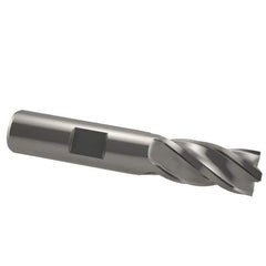 Interstate - 3/4", 1-5/8" LOC, 3/4" Shank Diam, 3-7/8" OAL, 4 Flute, Cobalt Square End Mill - Single End, Uncoated, Spiral Flute, 30° Helix, Centercutting, Right Hand Cut, Right Hand Flute - USA Tool & Supply