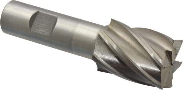 Interstate - 1-1/8", 1-1/2" LOC, 3/4" Shank Diam, 3-7/8" OAL, 6 Flute, Cobalt Square End Mill - Single End, Uncoated, Spiral Flute, 30° Helix, Centercutting, Right Hand Cut, Right Hand Flute - USA Tool & Supply