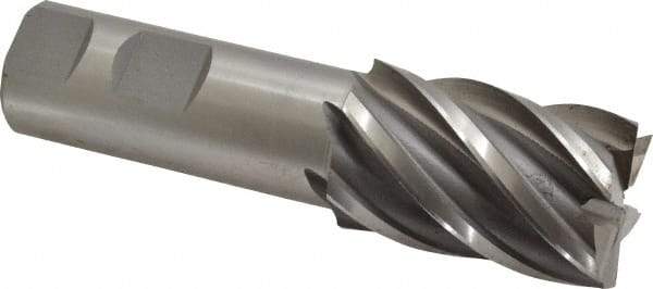 Interstate - 1-1/4", 2" LOC, 1" Shank Diam, 4-1/2" OAL, 6 Flute, Cobalt Square End Mill - Single End, Uncoated, Spiral Flute, 30° Helix, Centercutting, Right Hand Cut, Right Hand Flute - USA Tool & Supply