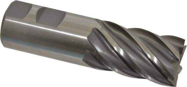 Interstate - 1-1/4", 2" LOC, 1-1/4" Shank Diam, 4-1/2" OAL, 6 Flute, Cobalt Square End Mill - Single End, Uncoated, Spiral Flute, 30° Helix, Centercutting, Right Hand Cut, Right Hand Flute - USA Tool & Supply