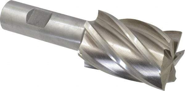 Interstate - 1-3/8", 2" LOC, 3/4" Shank Diam, 4-3/8" OAL, 6 Flute, Cobalt Square End Mill - Single End, Uncoated, Spiral Flute, 30° Helix, Centercutting, Right Hand Cut, Right Hand Flute - USA Tool & Supply