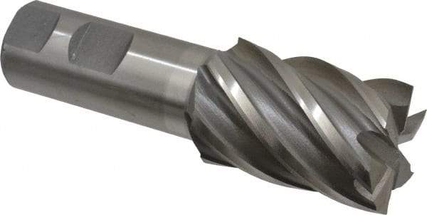 Interstate - 1-3/8", 2" LOC, 1" Shank Diam, 4-1/2" OAL, 6 Flute, Cobalt Square End Mill - Single End, Uncoated, Spiral Flute, 30° Helix, Centercutting, Right Hand Cut, Right Hand Flute - USA Tool & Supply