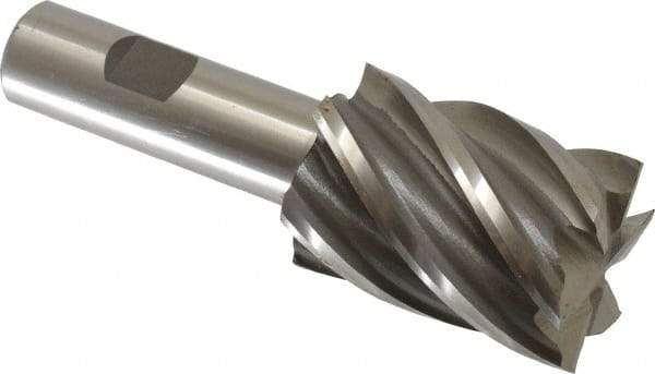 Interstate - 1-7/16", 2" LOC, 3/4" Shank Diam, 4-3/8" OAL, 6 Flute, Cobalt Square End Mill - Single End, Uncoated, Spiral Flute, 30° Helix, Centercutting, Right Hand Cut, Right Hand Flute - USA Tool & Supply