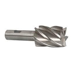 Interstate - 1-1/2", 2" LOC, 3/4" Shank Diam, 4-3/8" OAL, 6 Flute, Cobalt Square End Mill - Single End, Uncoated, Spiral Flute, 30° Helix, Centercutting, Right Hand Cut, Right Hand Flute - USA Tool & Supply