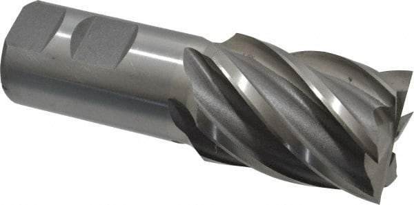 Interstate - 1-1/2", 2" LOC, 1-1/4" Shank Diam, 4-1/2" OAL, 6 Flute, Cobalt Square End Mill - Single End, Uncoated, Spiral Flute, 30° Helix, Centercutting, Right Hand Cut, Right Hand Flute - USA Tool & Supply