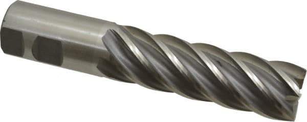 Interstate - 1-1/4", 4" LOC, 1-1/4" Shank Diam, 6-1/2" OAL, 6 Flute, Cobalt Square End Mill - Single End, Uncoated, Spiral Flute, 30° Helix, Centercutting, Right Hand Cut, Right Hand Flute - USA Tool & Supply