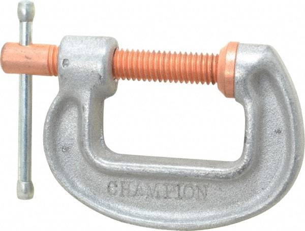 Made in USA - Light-Duty 1-1/2" Max Opening, 1-1/4" Throat Depth, Aluminum Alloy Standard C-Clamp - 850 Lb Capacity, 0" Min Opening, Standard Throat Depth - USA Tool & Supply