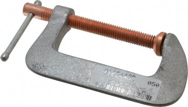 Made in USA - Light-Duty 3" Max Opening, 1-7/8" Throat Depth, Aluminum Alloy Standard C-Clamp - 1,100 Lb Capacity, 0" Min Opening, Standard Throat Depth - USA Tool & Supply