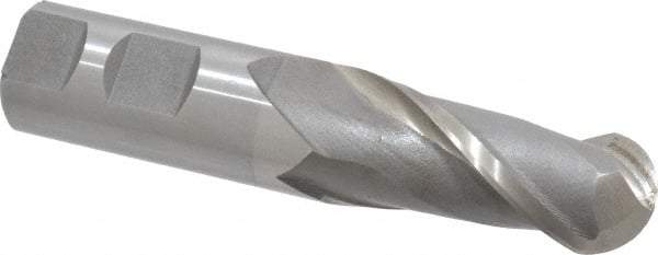 Interstate - 1" Diam, 2-1/4" LOC, 2 Flute Cobalt Ball End Mill - Uncoated, Single End, 4-3/4" OAL, 1" Shank Diam, Spiral Flute - USA Tool & Supply