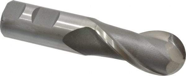Interstate - 1-1/8" Diam, 2-1/4" LOC, 2 Flute Cobalt Ball End Mill - Uncoated, Single End, 4-3/4" OAL, 1" Shank Diam, Spiral Flute - USA Tool & Supply