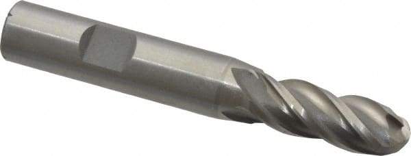 Interstate - 7/16" Diam, 1-1/4" LOC, 4 Flute Cobalt Ball End Mill - Uncoated, Single End, 3-1/4" OAL, 1/2" Shank Diam, Spiral Flute - USA Tool & Supply