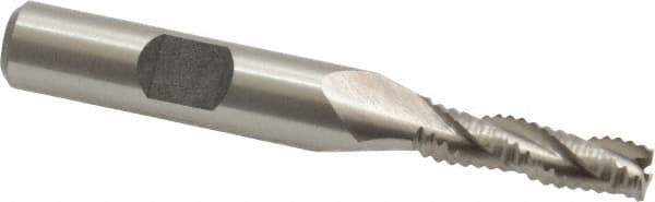 Interstate - 1/4" Diam, Coarse Pitch, 7/8" LOC, 3 Flute Cobalt Roughing Square End Mill - Uncoated, 2-11/16" OAL, 3/8" Shank Diam, Single End - USA Tool & Supply