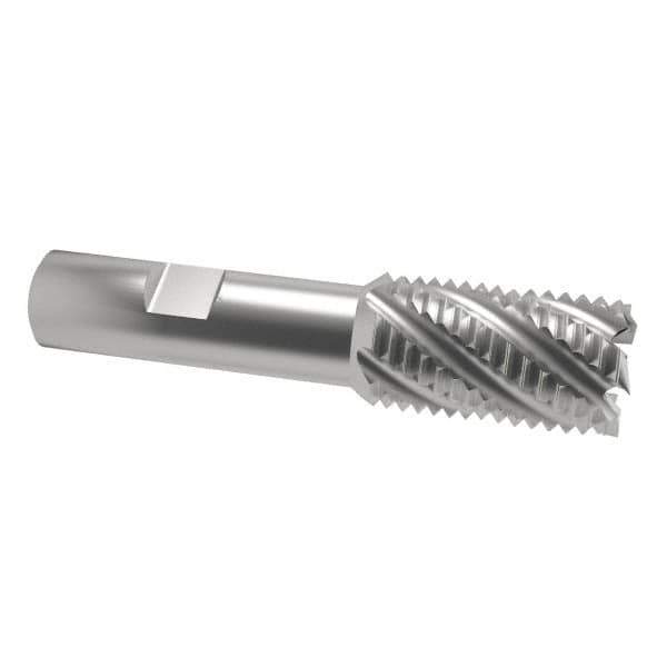 Interstate - 1-1/4" Diam, Coarse Pitch, 2" LOC, 6 Flute Cobalt Roughing Square End Mill - Uncoated, 4-1/4" OAL, 3/4" Shank Diam, Single End - USA Tool & Supply