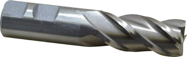 Interstate - 7/8", 1-7/8" LOC, 7/8" Shank Diam, 4-1/8" OAL, 4 Flute, High Speed Steel Square End Mill - Single End, Uncoated, Spiral Flute, 30° Helix, Centercutting, Right Hand Cut, Right Hand Flute - USA Tool & Supply