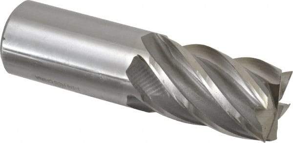 Interstate - 1-1/4", 2" LOC, 1-1/4" Shank Diam, 4-1/2" OAL, 6 Flute, High Speed Steel Square End Mill - Single End, Uncoated, Spiral Flute, 30° Helix, Centercutting, Right Hand Cut, Right Hand Flute - USA Tool & Supply