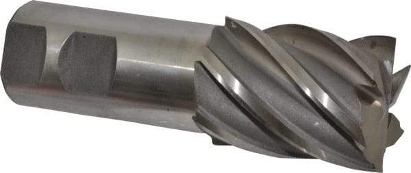 Interstate - 1-1/2", 2" LOC, 1-1/4" Shank Diam, 4-1/2" OAL, 6 Flute, High Speed Steel Square End Mill - Single End, Uncoated, Spiral Flute, 30° Helix, Centercutting, Right Hand Cut, Right Hand Flute - USA Tool & Supply