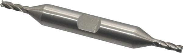 Interstate - 1/8", 3/8" LOC, 3/8" Shank Diam, 3-1/16" OAL, 4 Flute, High Speed Steel Square End Mill - Double End, Uncoated, Spiral Flute, 30° Helix, Centercutting, Right Hand Cut, Right Hand Flute - USA Tool & Supply