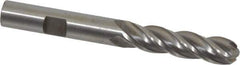 Interstate - 3/8" Diam, 1-1/2" LOC, 4 Flute High Speed Steel Ball End Mill - Uncoated, Single End, 3-1/4" OAL, 3/8" Shank Diam, Spiral Flute - USA Tool & Supply