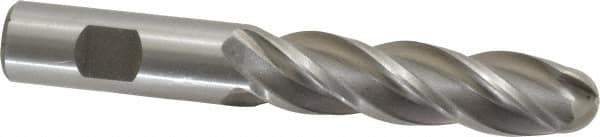 Interstate - 3/4" Diam, 3" LOC, 4 Flute High Speed Steel Ball End Mill - Uncoated, Single End, 5-1/4" OAL, 3/4" Shank Diam, Spiral Flute - USA Tool & Supply