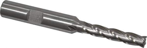 Interstate - 1/4", 1-1/4" LOC, 3/8" Shank Diam, 3-1/16" OAL, 4 Flute, High Speed Steel Square End Mill - Single End, Uncoated, Spiral Flute, 30° Helix, Centercutting, Right Hand Cut, Right Hand Flute - USA Tool & Supply