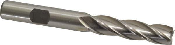 Interstate - 3/8", 1-1/2" LOC, 3/8" Shank Diam, 3-1/4" OAL, 4 Flute, High Speed Steel Square End Mill - Single End, Uncoated, Spiral Flute, 30° Helix, Centercutting, Right Hand Cut, Right Hand Flute - USA Tool & Supply